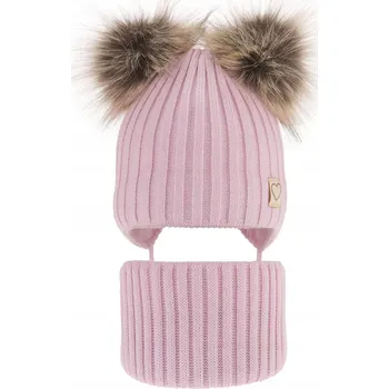 Čepice Růžová TEPLÁ zimní souprava ČEPICE na zavazování + NÁKRČNÍK 48-52 FLEECE 2-6 let