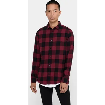 Dámská košile Vínovo-černá kostkovaná košile ONLY &amp; SONS Gudmund Only tmavě červená 1964759