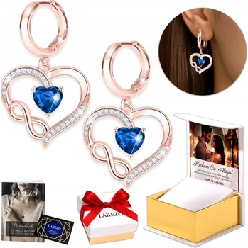 Náušnice Zlaté Náušnice s dvojitým srdíčkem pro ženy, visící modrá Srdíčka