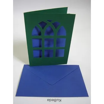 Vánoční přání 10,8 x 15,5 cm - okno - zelená/modrá