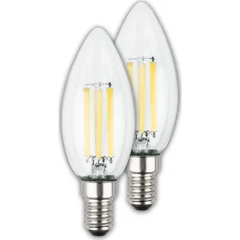 Žárovka BRILONER EEK A 2ks sada E14 LED žárovka, třída A, Filament, 50.000h, 840lm, 4W, teple bílé světlo, svíčka 0553004