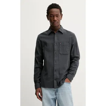 Pánská košile Bavlněná košile Tommy Jeans pánská, černá barva, regular, s klasickým límcem, DM0DM22023 90Y, vel. L