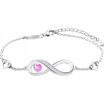 Náramek Stříbrný Náramek Nekonečno s Růžovým Srdíčkem STŘÍBRO 925