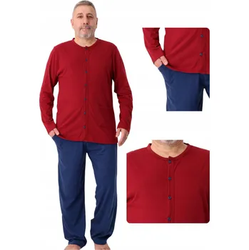 Dámské noční prádlo Pyžamo Košile Noční Pánská Bavlněná Rozepínací Bordová Velká 3XL