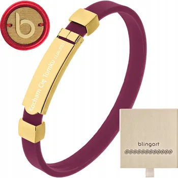 Náramek Náramek s s gravírováním, KAUČUKOVÝ, zlatá destička, OCEL BURGUNDSKÁ