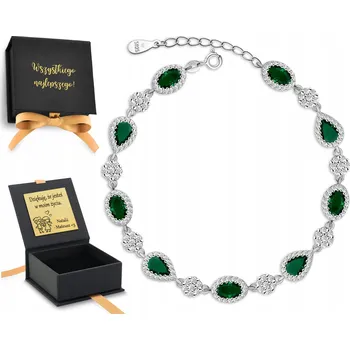 Náramek stříbrný elegantní dámský náramek smaragdově zelené zirkony 925 stříbrná 17-20 cm