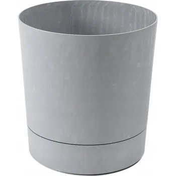 Květináč KVĚTINÁČ S HLUBOKÝM PODSTAVCEM AURA, průměr 28 CM, ŠEDÝ BETON, Lamela
