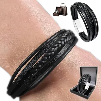 Náramek Bransoletka SKÓRZANA Męska Rzemień Skóra PŘÍRODNÍ Náramek 18-23 cm