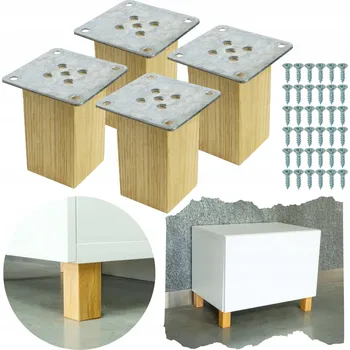 Obraz SADA Dubové nohy 8 CM, dřevěné lakované nožičky, čtvercové, 4 KUSY