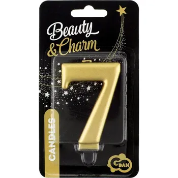 Dortová svíčka Narozeninová svíčka číslice 7 sedm DEKORACE na dort metalická ZLATÁ 8cm