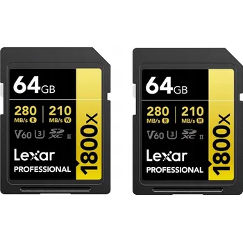Paměťová karta Paměťová karta Lexar Professional 1800x SDXC 64 GB + 64 GB Class 10 UHS-II/U3 V60