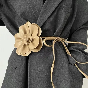 Podprsenka PÁSEK béžový kožený s květinou VÁZANÝ efektní DOPLNĚK elegantní