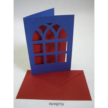 Vánoční přání 10,8 x 15,5 cm - okno - modrá/červená