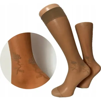 Dámské punčochy Dámské podkolenky PREDA 20 DEN lycra béžové beztlaké vzor růžička Itálie