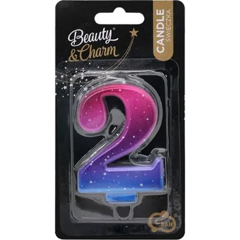 Dortová svíčka SVÍČKY S ČÍSLEMI na dort číslice 2 metalické OMBRE GODAN NAROZENINOVÉ svíčky