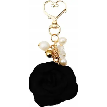 PŘÍVĚSEK NA KLÍČE PŘÍVĚSEK NA KLÍČE KABELKY BATOHU RŮŽE S PERLAMI ČERNÁ