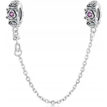 Řetízek Bezpečnostní Řetízek s růžovým přívěskem amarantové růže růžičky stříbro 925