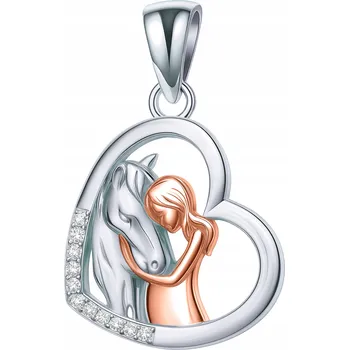 Přívěsek Stříbrný přívěsek na řetízek Srdce Kůň Dívka s koněm STŘÍBRO 925