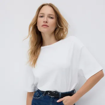 Dámské tričko Reserved - Oversize tričko z marcerované bavlny - bílá - WU868-00X - WU868-00X-S-2