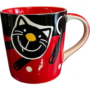 Hrnek s kočkou červený 400 ml (Červený puntíkatý hrnek porcelánový)