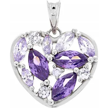 Přívěsek Stříbrný Přívěsek Fialové Zirkony Srdce Stříbro