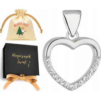 Přívěsek Stříbrný přívěsek na řetízek, symetrické srdce se zirkony, stříbro 925, rhodiovaný