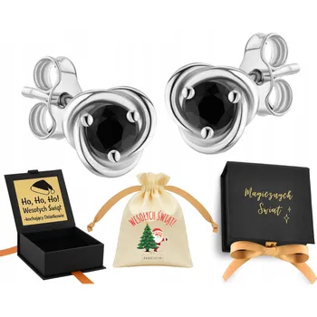 Náušnice Stříbrné náušnice s černou zirkonií, puzetky, kytičky, preclíky, černé, stříbro 925 stříbro