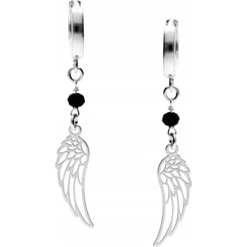 Náušnice Visací náušnice andělská křídla s černým korálkem, stříbro 925, včetně krabička