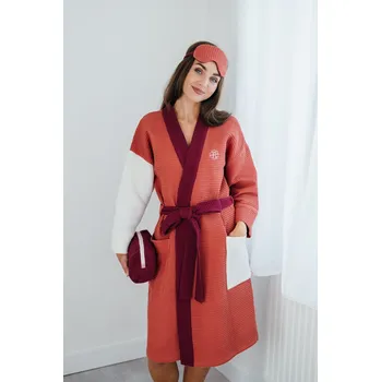 Dámský župan Wafflový župan cihlovo-vínovo-bílý Velikost: XL