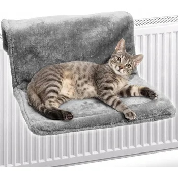 PELÍŠEK ZÁVĚSNÁ PLYŠOVÁ HOUPACÍ SÍŤ PRO KOČKY NA RADIÁTOR ŠEDÁ 47 cm