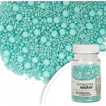 Jedlá dekorace na dort TYRKÝZOVÁ VODNÍ SLAVNOSTNÍ CUKROVÝ POSYP DEKORACE DORT DORT