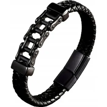 Náramek PÁNSKÝ NÁRAMEK ŘETĚZ MOTOCYKLOVÝ KŮŽE 21CM
