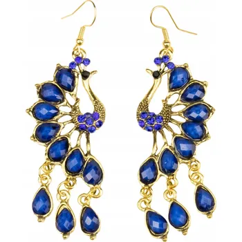 Náušnice Náušnice modré Páv zlatý Pták zirkony