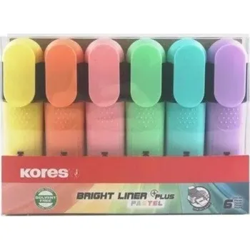 Zvýrazňovač Pastelové zvýrazňovače KORES, Sada 6 barev, seříznutý hrot