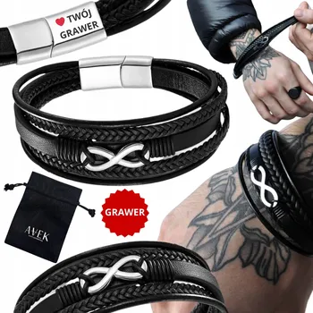 Náramek PÁNSKÝ NÁRAMEK S GRAVÍROVÁNÍM ČERNÁ KŮŽE, GRAVÍROVÁNÍ JAKO DÁREK 19 CM