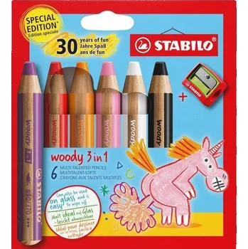 Výtvarná sada STABILO woody 3 in 1 - sada 6 ks s ořezávátkem Papírnictví DN00538530