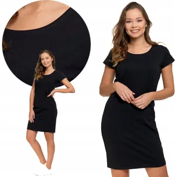 Dámské šaty Dámské Šaty s krátkým rukávem, černé bavlněné, hladké, Moraj vel. L