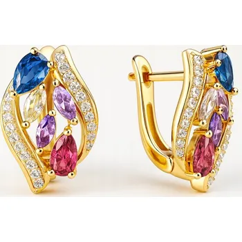 Náušnice Anglické dámské Náušnice s barevnými zirkony pozlacené stříbro 925