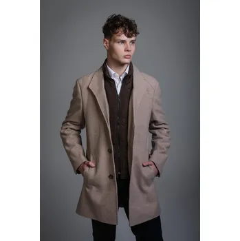 Pánský zimní kabát Pánský vlněný kabát Barva: Hnědá, Velikost: 52, Střih: REGULAR