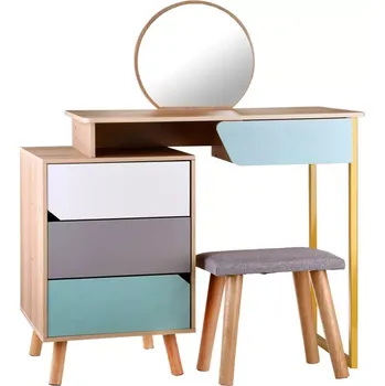 Toaletní stolek Dětská dřevěná toaletka s taburetkem a zrcadlem