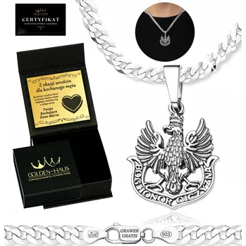 Řetízek STŘÍBRNÝ PÁNSKÝ ŘETÍZEK PANCR + PŘÍVĚSEK PATRIOTICKÝ OREL 925 DÁREK