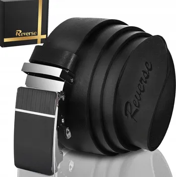 Opasek REVERSE KOŽENÝ OPASEK KE KALHOTÁM REVERSE AUTOMATICKÝ ČERNÝ, PŘÍRODNÍ KŮŽE 85