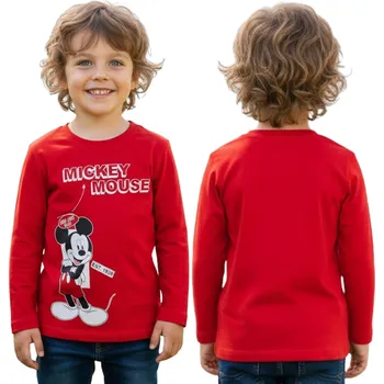 Chlapecké tričko Mickey DISNEY Červené bavlněné tričko pro chlapce s dlouhým rukávem, velikost 110