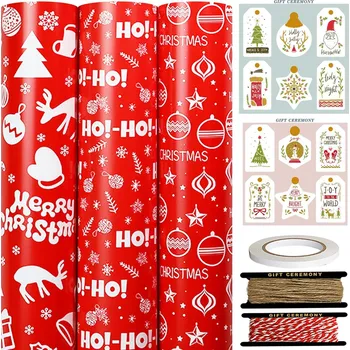 Balící papír Vánoční balicí papír dárkový 3 role 43 cm x 3 m červeno-bílý