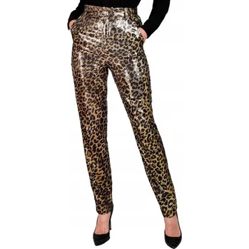 Dámské kalhoty Dámské flitrové kalhoty s leopardím vzorem a zvířecími puntíky, velikost L