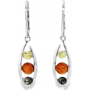 Náušnice Kolczyki srebrne z BURSZTYNEM Anglické zapínání, elegantní, dlouhé - FILM