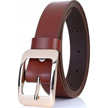 Opasek KOŽENÝ Dámský Pásek 3 cm ZLATÁ PŘEZKA HNĚDÝ