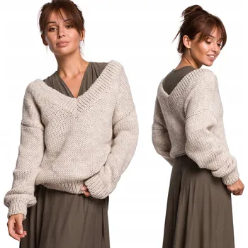 Dámský svetr VÝPRODEJ DÁMSKÝ SVETR KARDIGAN MÓDNÍ S VÝSTŘIHEM DO V BÉŽOVÝ 36/38 S/M