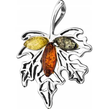 Přívěsek Stříbrný přívěsek list s jantarem Siju