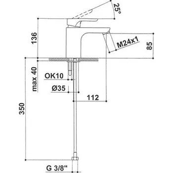 Vodovodní baterie Baterie umyvadlová stojánková bez otvírání odpadu, TORINO